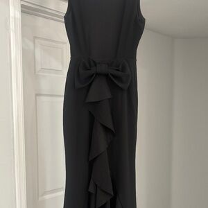 Gorgeous backless long dress with bow at back waist cascading to floor